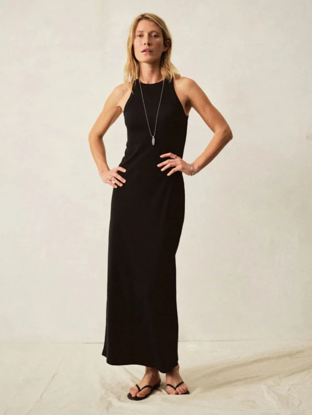 Buck Mason black rib tank dress midi maxi size SM new minimalist stretch - Picture 1 of 5